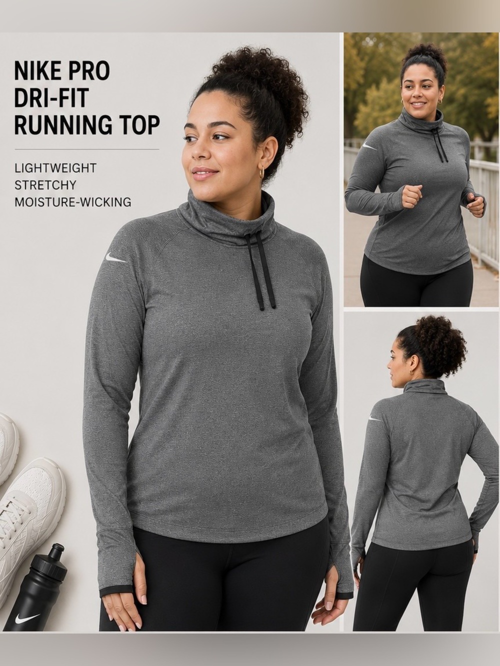 Nike Long-Sleeve Dri-FIT Funnel Neck Top - Gray